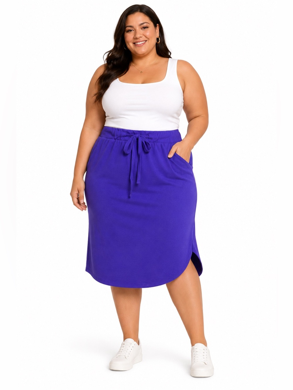 Women’s Blue Drawstring Casual Pencil Skirt